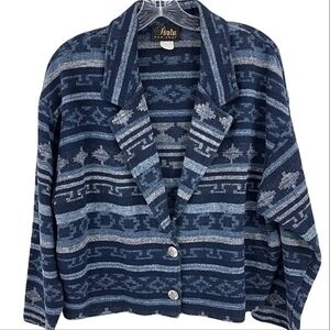 David Paul Vintage Cropped Jacket Women’s M Blue Aztec Tribal Bohemian Theme